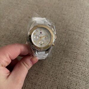 Michele Watch- silver/gold and white silicone strap